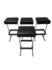 Four Mid-Century Modern Bar Stools with Black Leather Seats, 1970s